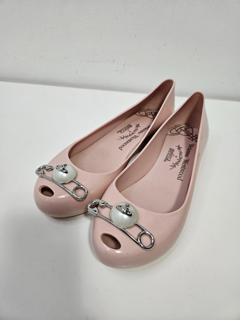 Vivienne Westwood Anglomania Melissa Pink ballet jelly flats 7.5 Orb Safety Pin